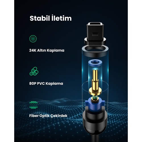 UGREEN Toslink Optik Ses Kablosu 1 m, Siyah, 70890