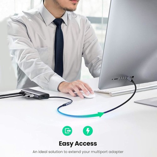 UGREEN USB-C Erkek - USB-C Dişi Gen-2 Örgülü Uzatma Kablosu 1 m, Uzay Grisi, 30205