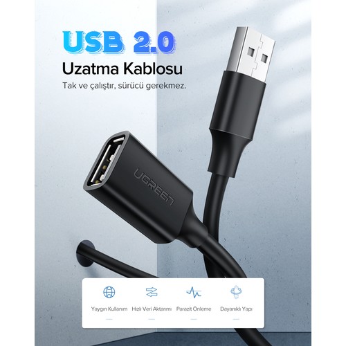 UGREEN USB Uzatma Kablosu, 2 Metre, 10316